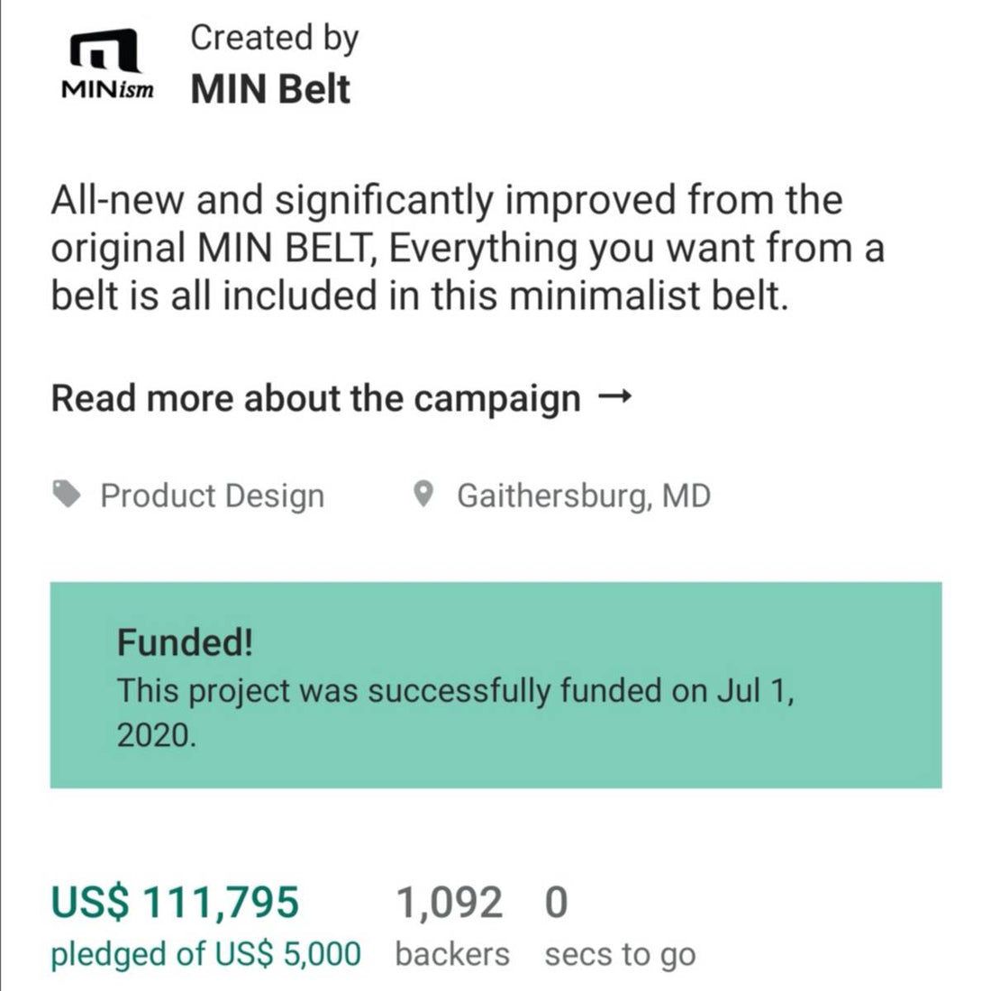 NEW MIN BELT goes big on Kickstarter.